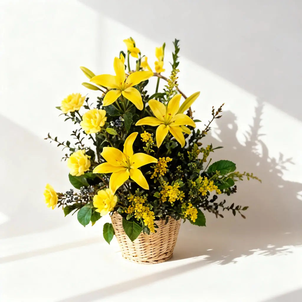 Yellow Planter Basket Arrangement Send Blooms