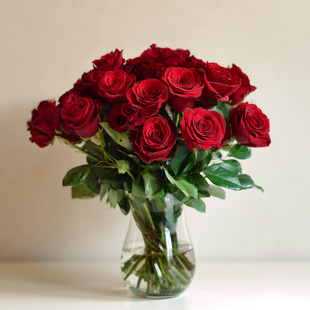 24 Red Roses Bouquet & Gift | Teddy Bear, Vase, Chocolate & Card