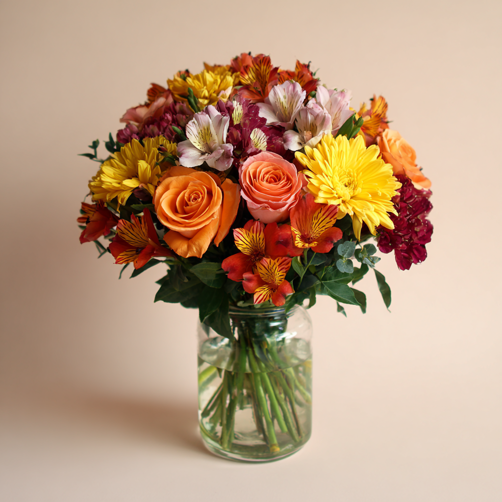 Custom Designed Autumn Inspired Hand Tied Bouquet Large | with Card, Truffles & Vase