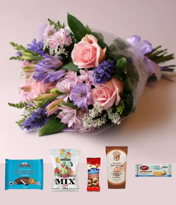 Blush & Purple Bouquet & Gourmet Gifts Send Blooms