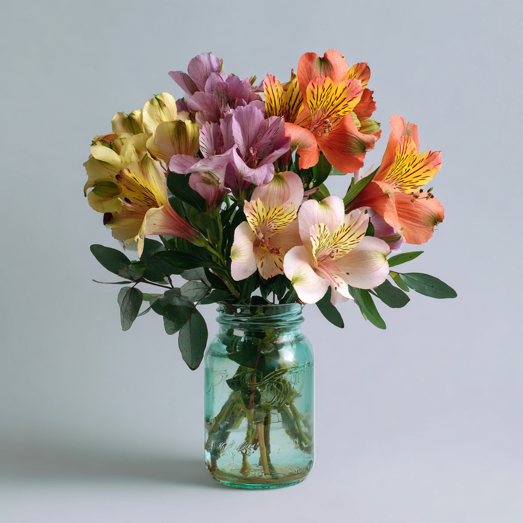 Colourful Alstroemeria Bouquet in Mason Jar - 30 Blooms