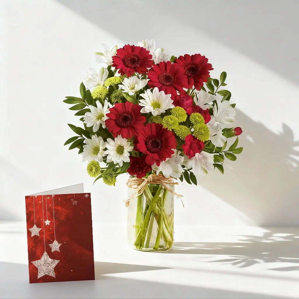 Christmas Celebration Bouquet in a Mason Jar Send Blooms
