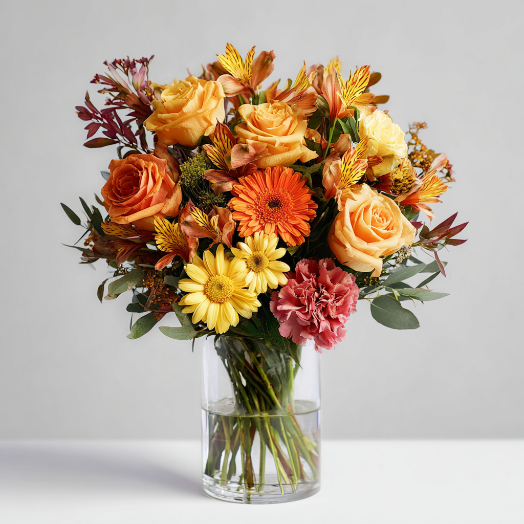 Custom Designed Autumn Inspired Hand Tied Bouquet Small | with Card, Truffles & Vase