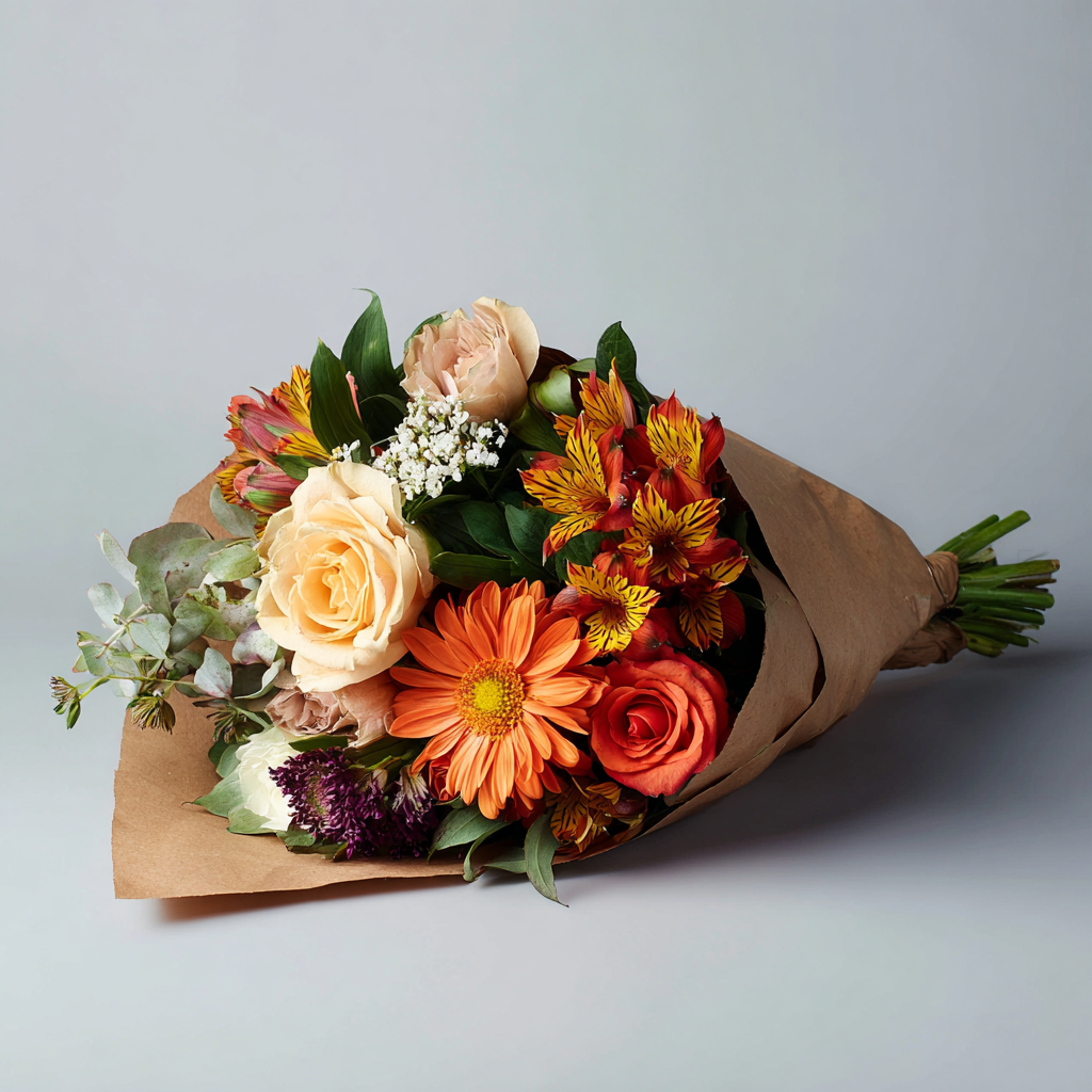 Custom Designed Autumn Inspired Hand Tied Bouquet | with Card & Truffles