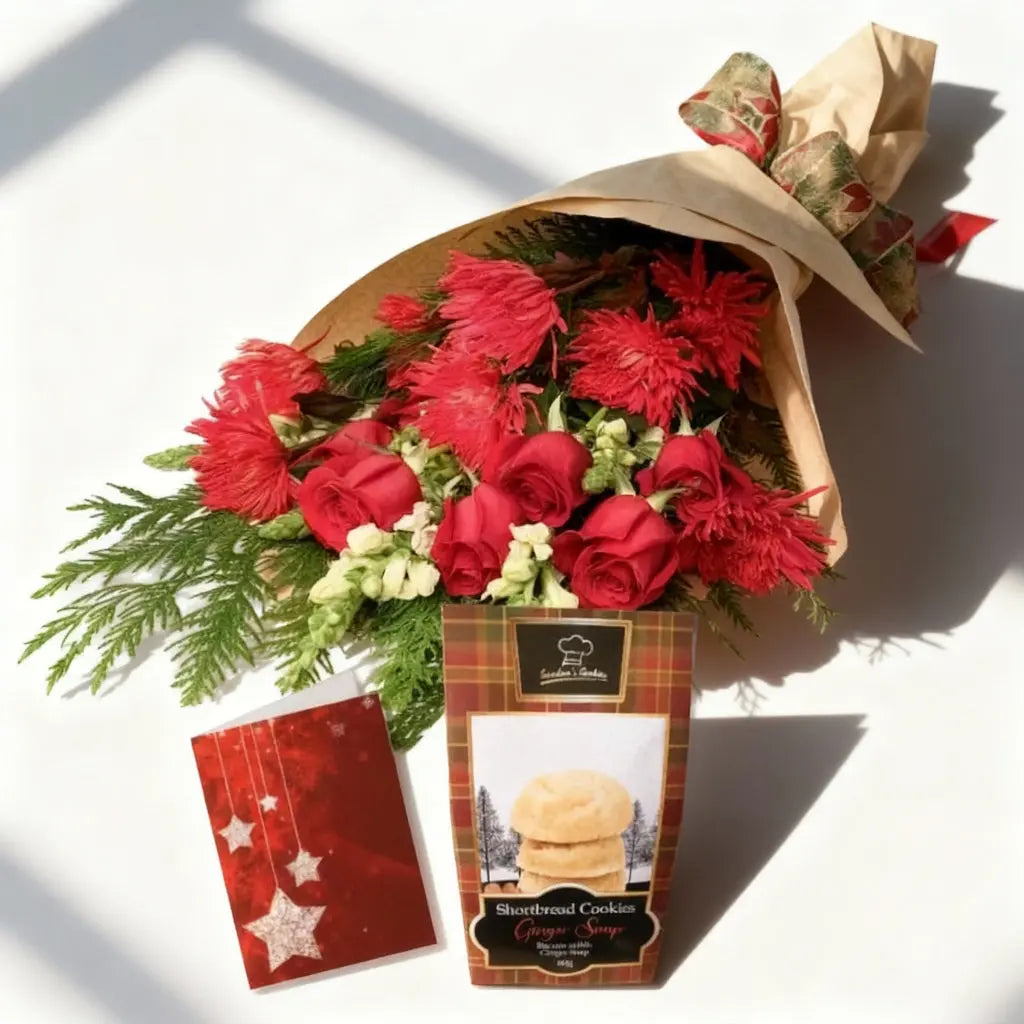 Custom Designed  Hand-Tied Christmas Bouquet 4 Send Blooms