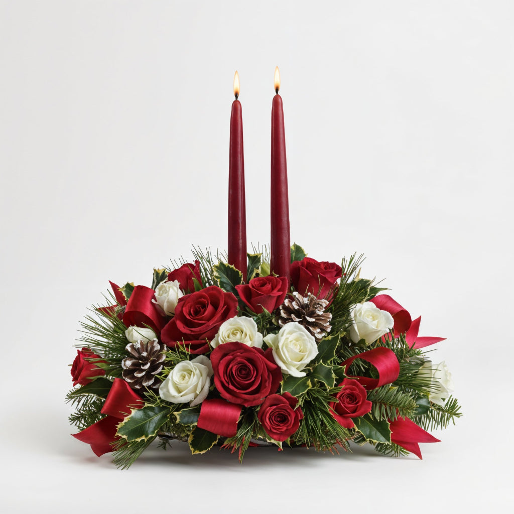 Festive Christmas Centerpiece with Vibrant Holiday Colors