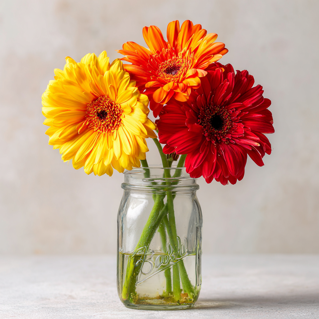 Gerbera Daisies in Rustic Mason Jar