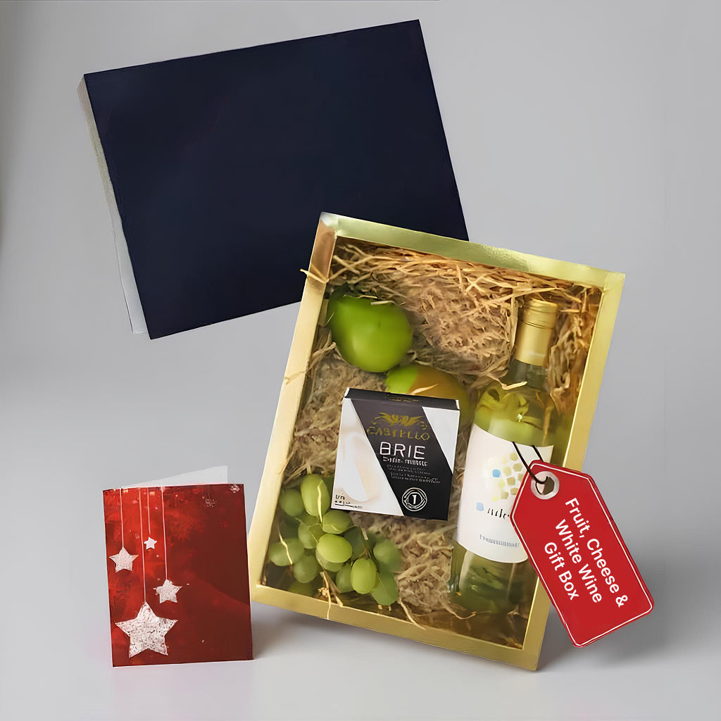Gourmet Fruit, Cheese, and White Wine Gift Box