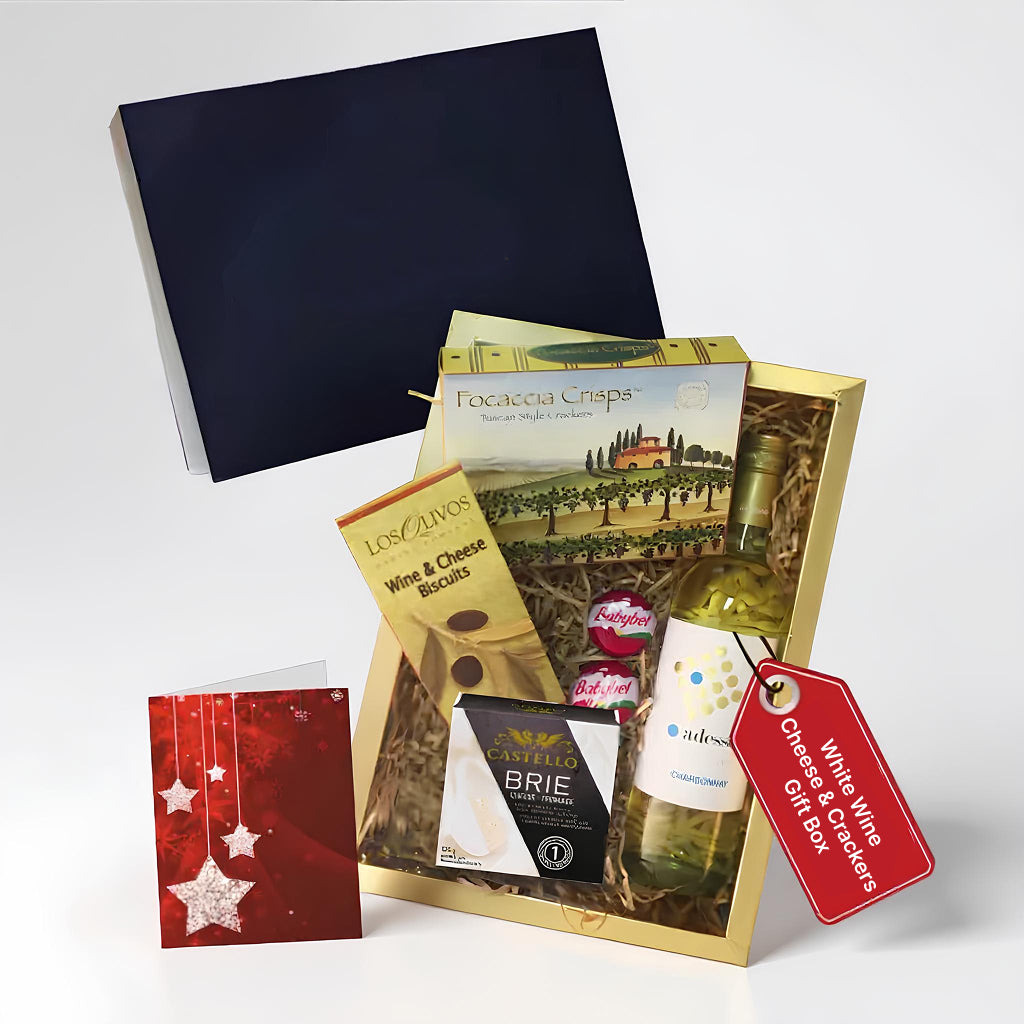 Gourmet White Wine, Cheese, and Crackers Gift Set