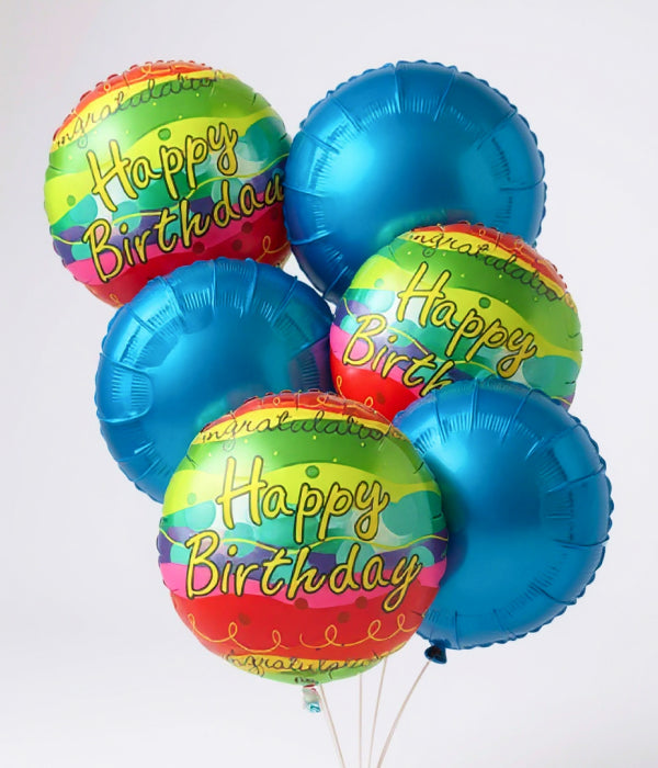 Vibrant Happy Birthday Balloon Bouquet Set of 6 - Perfect Party Decoration