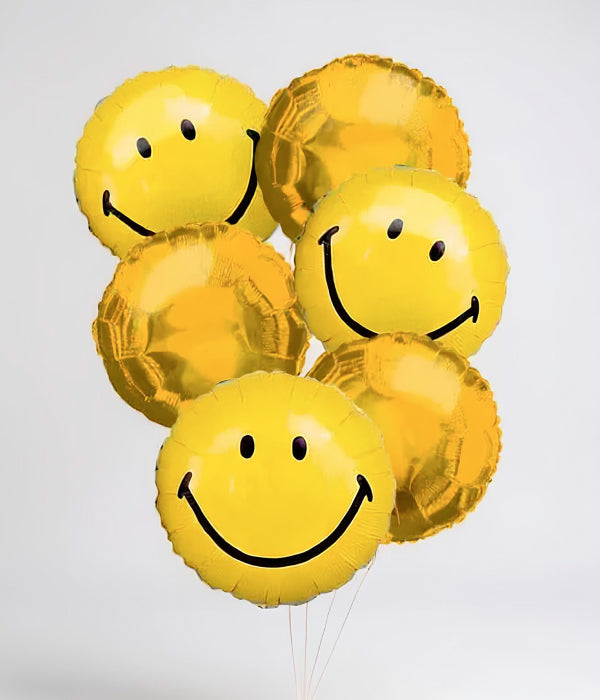 Vibrant Smiley Face Balloon Bouquet Set of 6 - Perfect for Celebrations