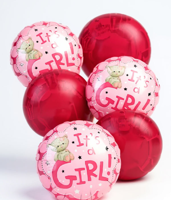 Pink Baby Girl Balloon Bouquet - 6 Piece Set