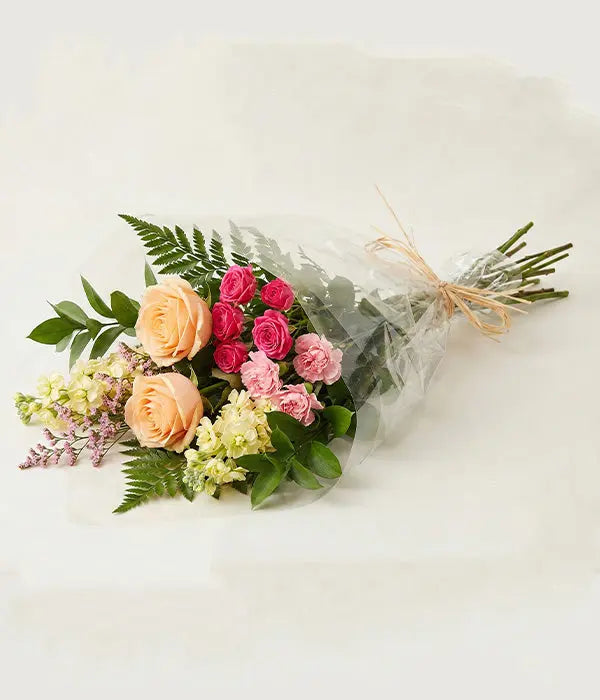 Blush Garden Rose Bouquet – Peach & Pink Fresh Flower Arrangement Send Blooms