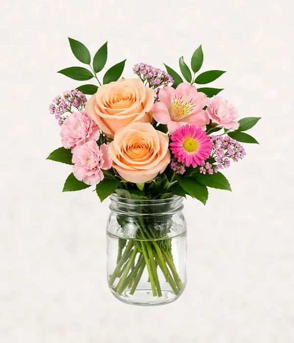 Peach & Rosy in a Mason Jar Send Blooms