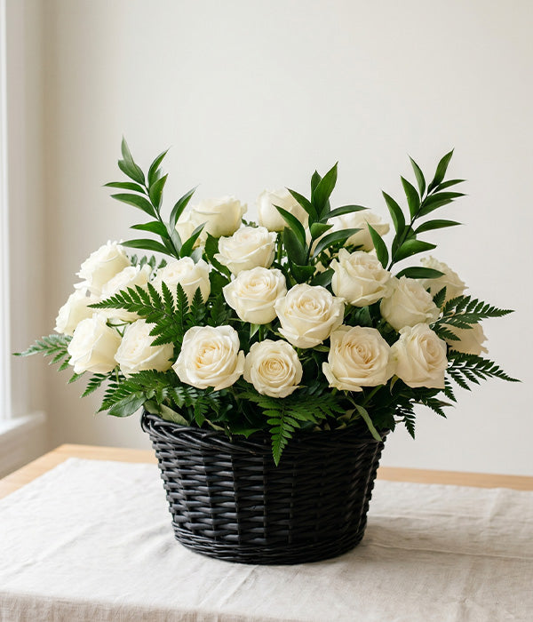 White Rose Flower Basket Send Blooms