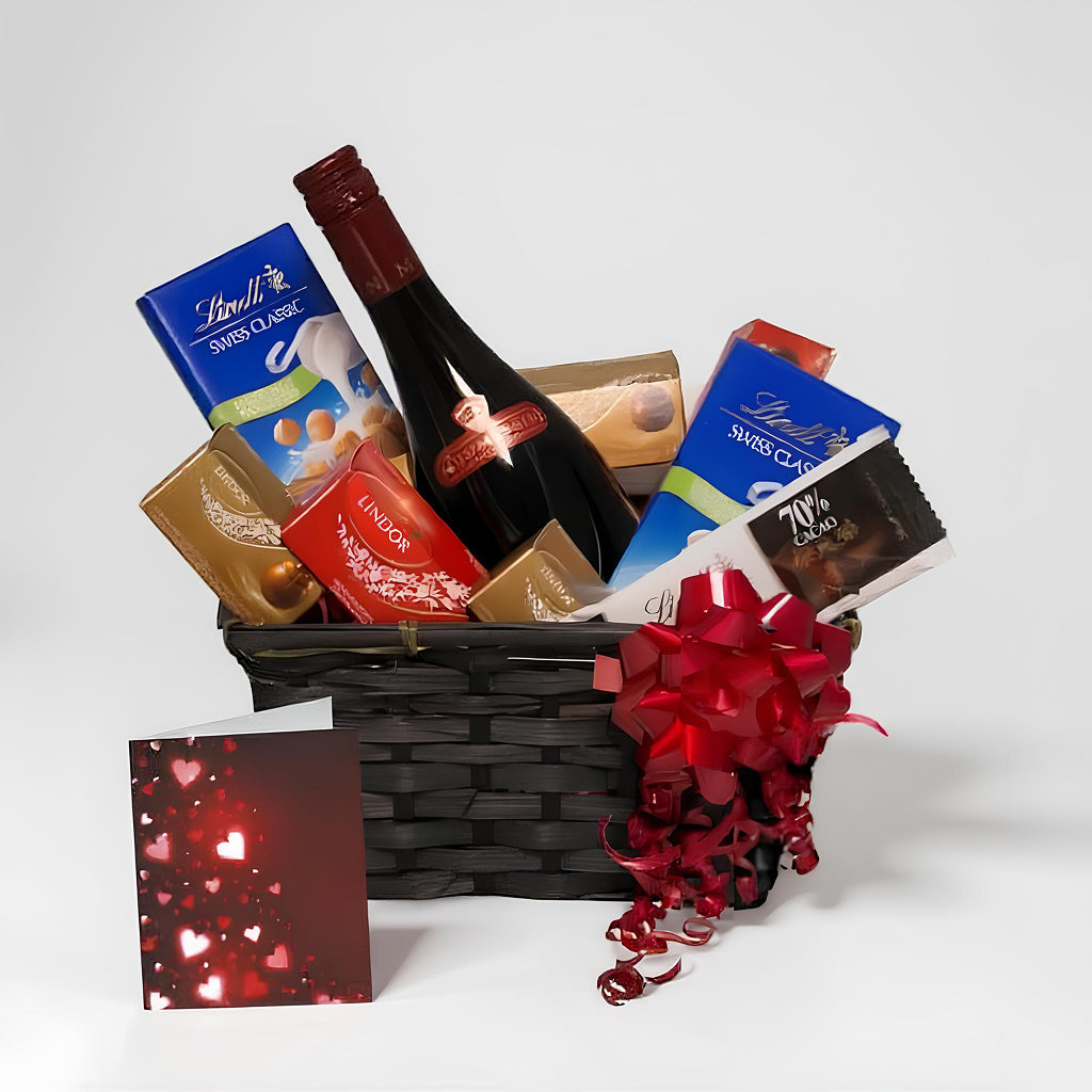 Red Wine Gift Basket paired with Lindt Chocolate