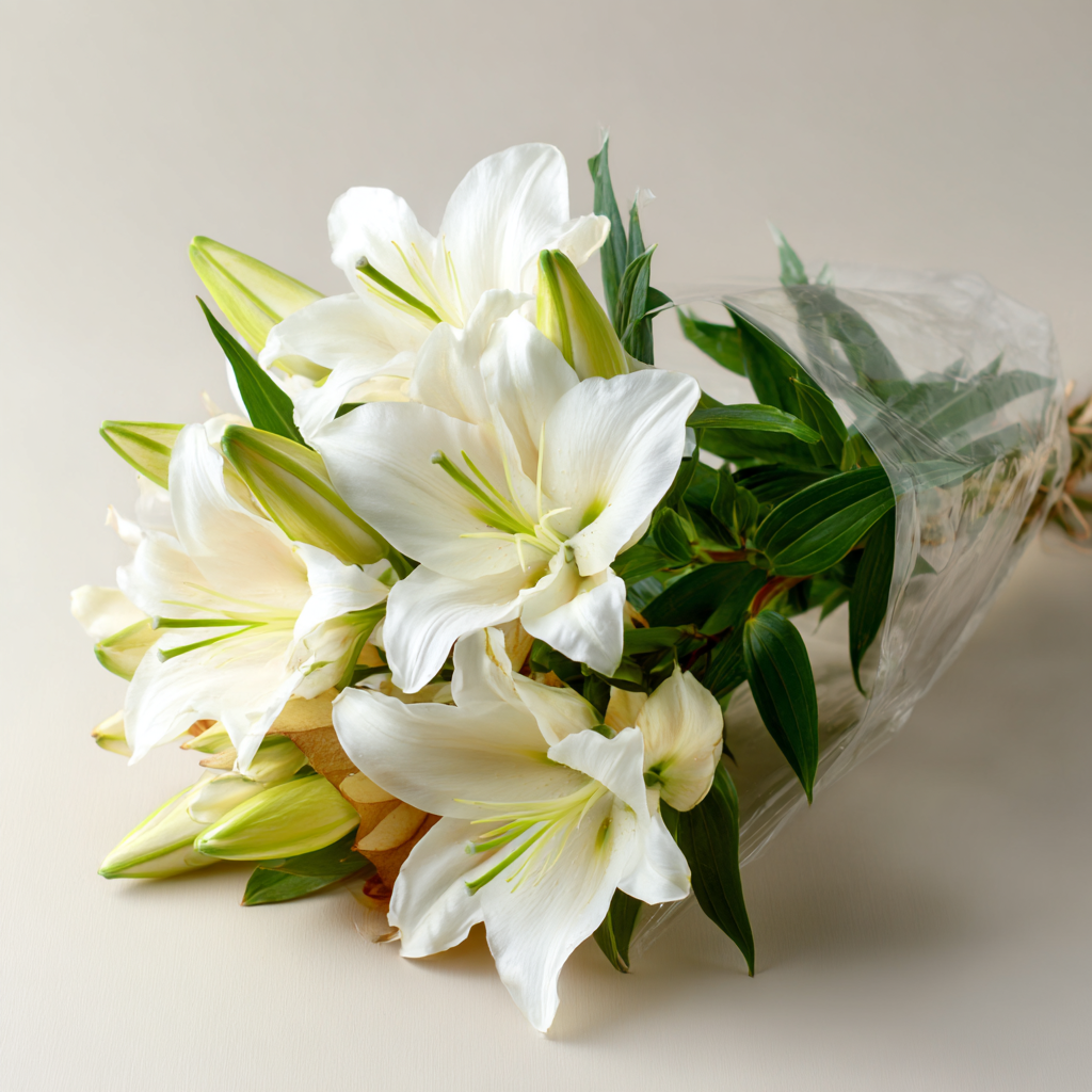 All White Lily Bouquet & Card