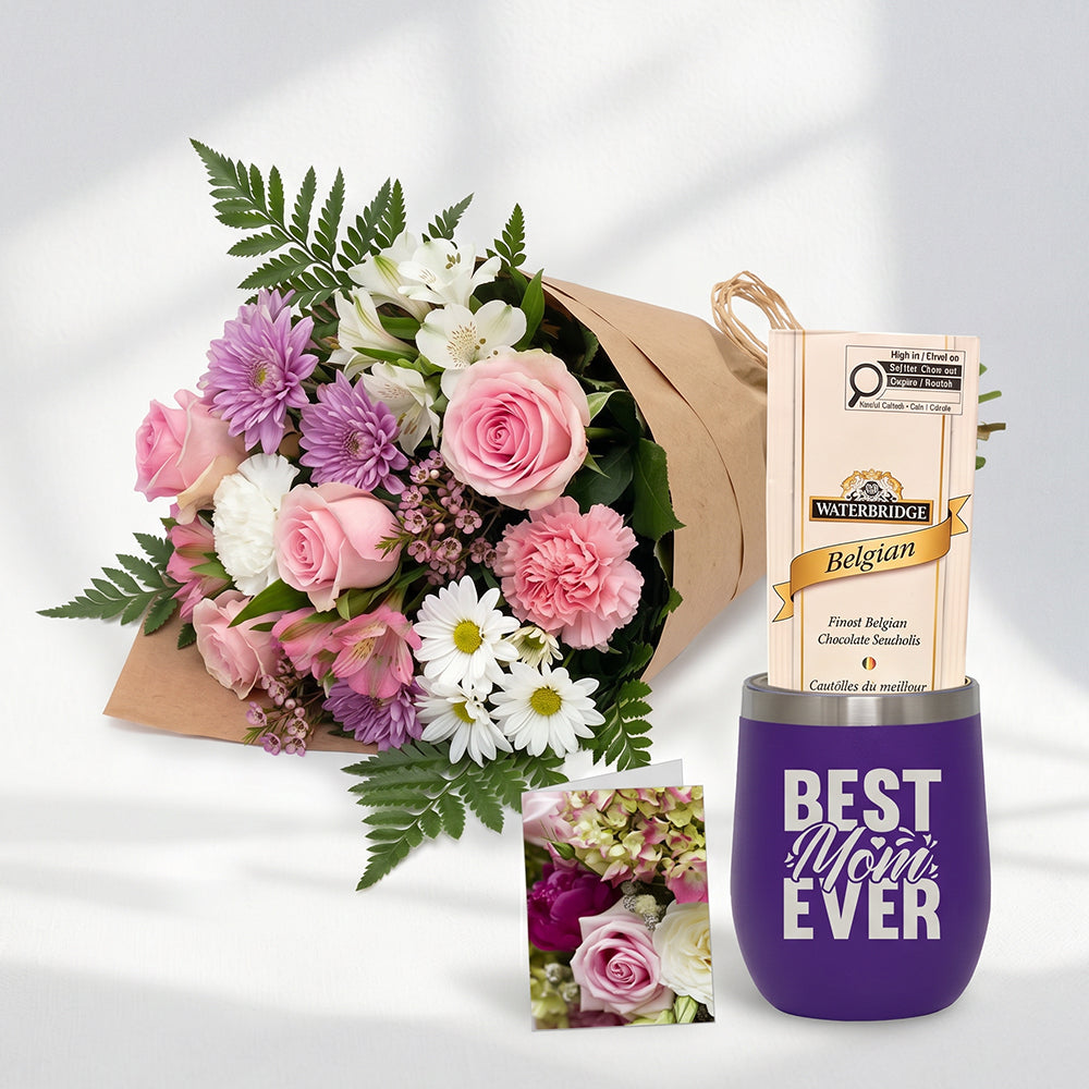 Mothers Day Bunches Collection and Purple Wine Swig Send Blooms