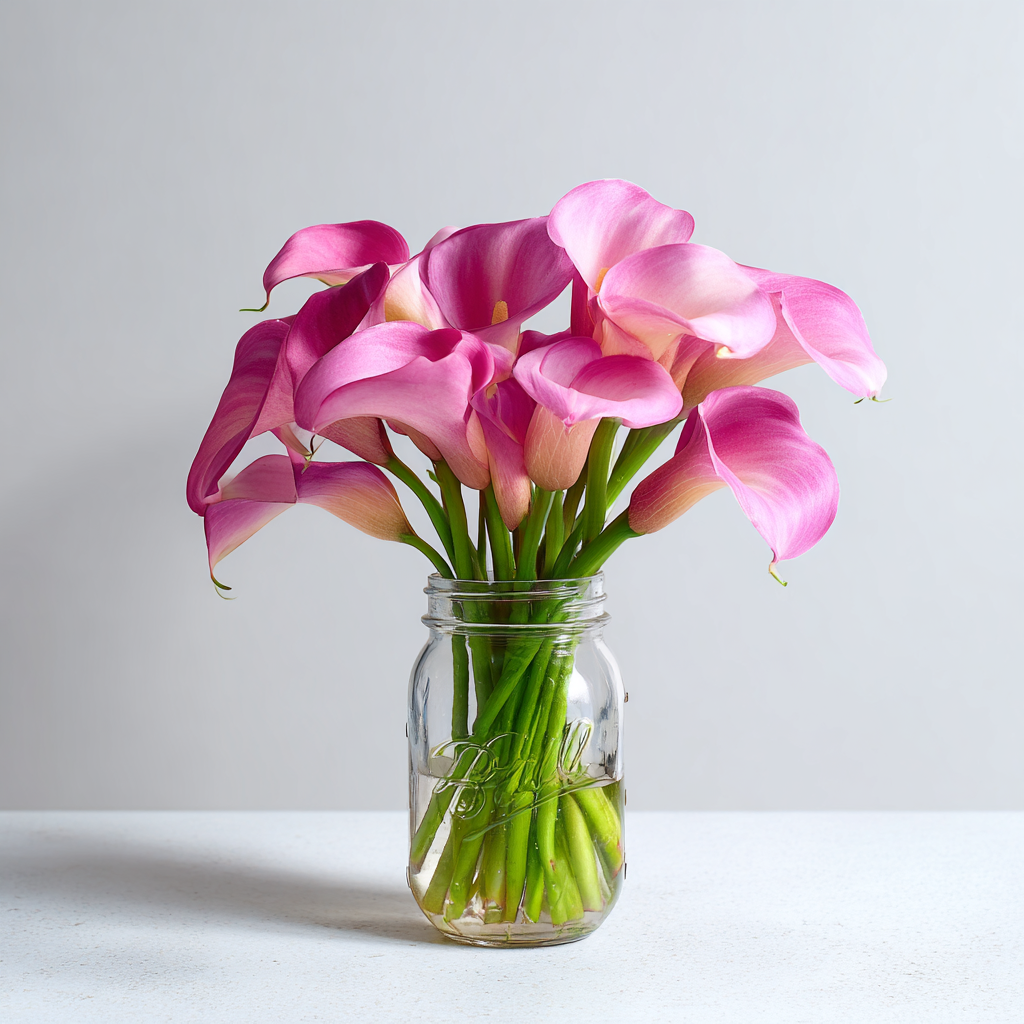 Elegant Pink Calla Lilies in Rustic Mason Jar Vase