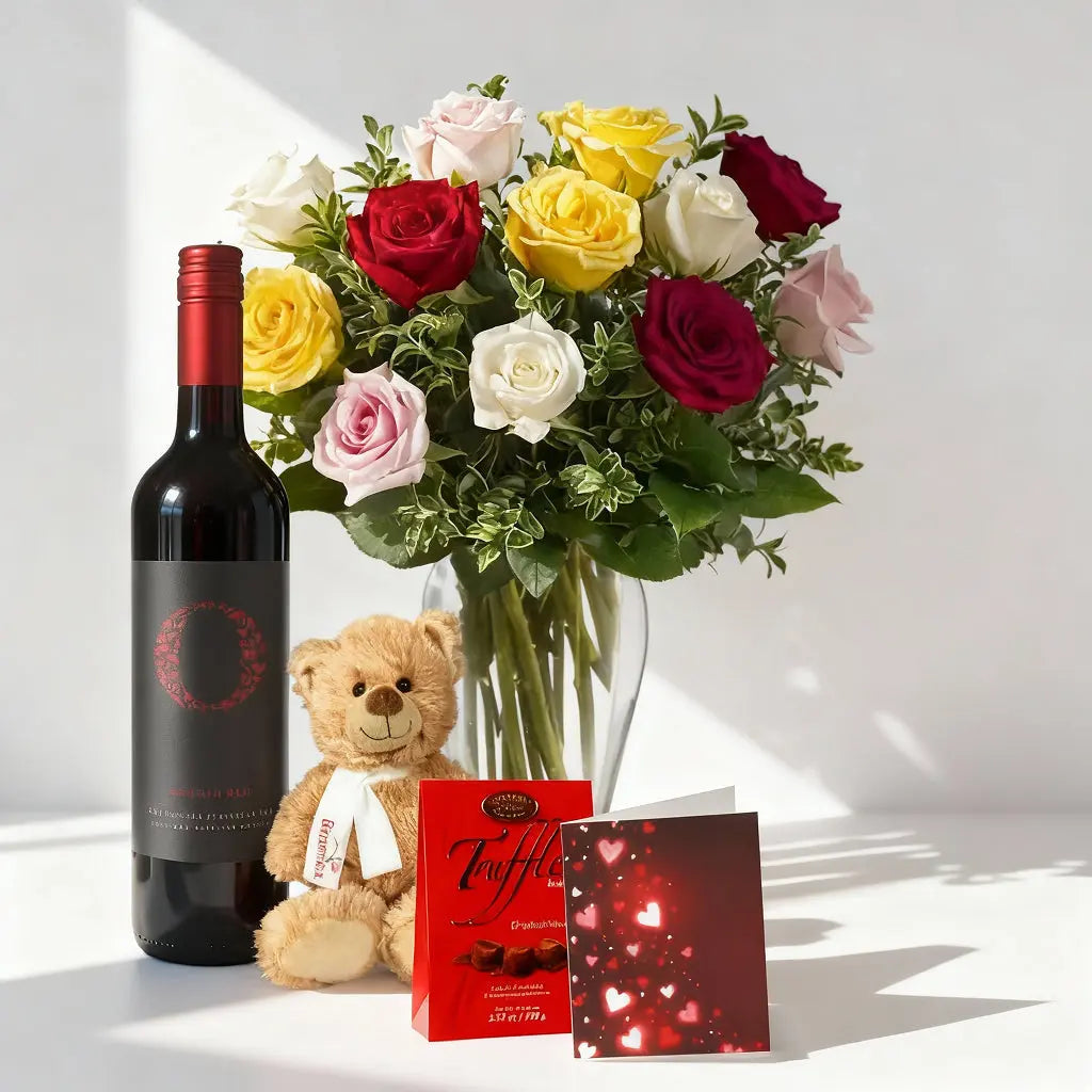 Rose & Wine Gift Basket 3 Send Blooms