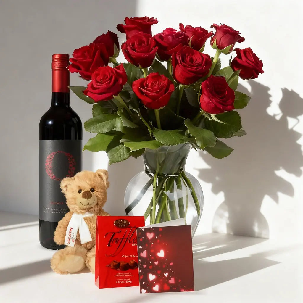 Rose & Wine Gift Basket 4 Send Blooms