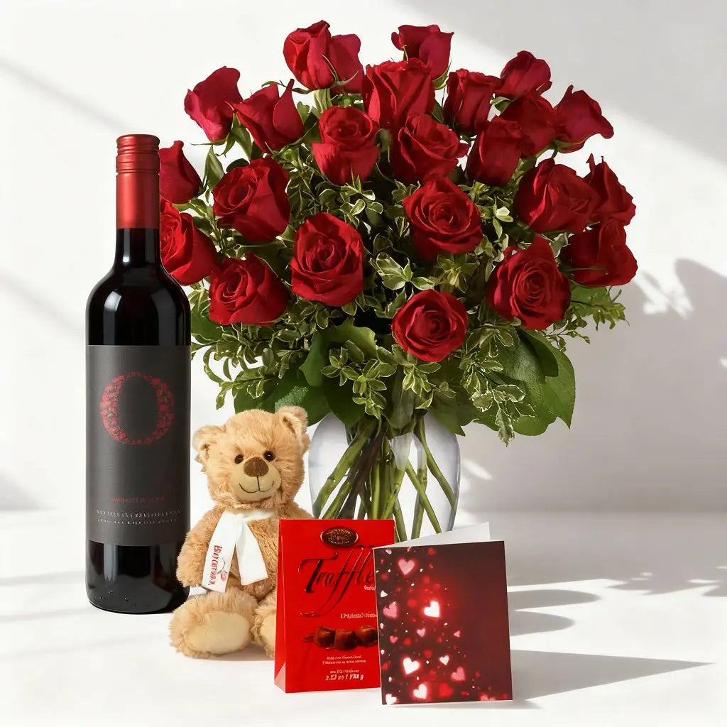 Rose & Wine Gift Basket 5 Send Blooms