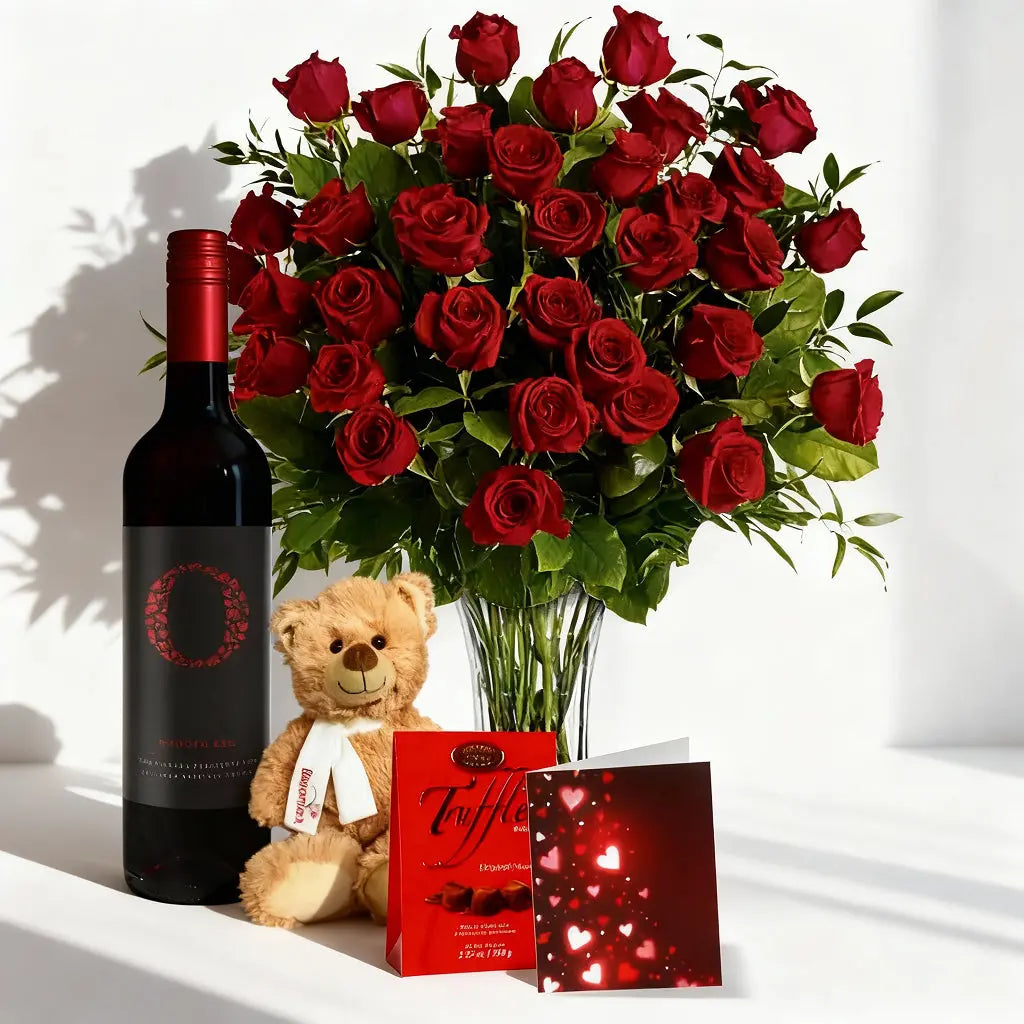 Rose & Wine Gift Basket 6 Send Blooms