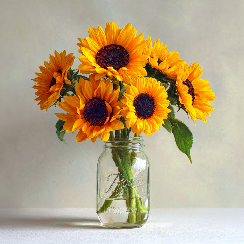 Rustic Sunflower Bouquet in Mason Jar