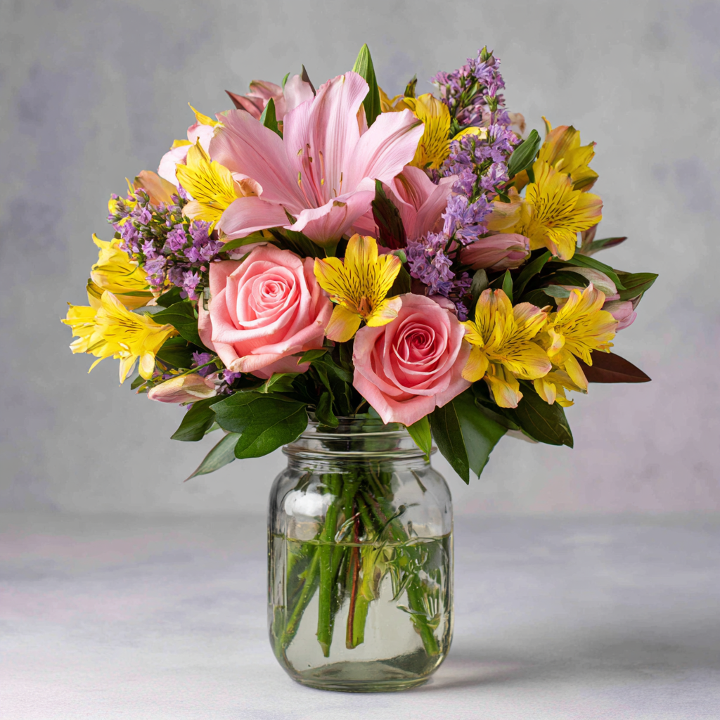 Spring Floral Mason Jar Arrangement