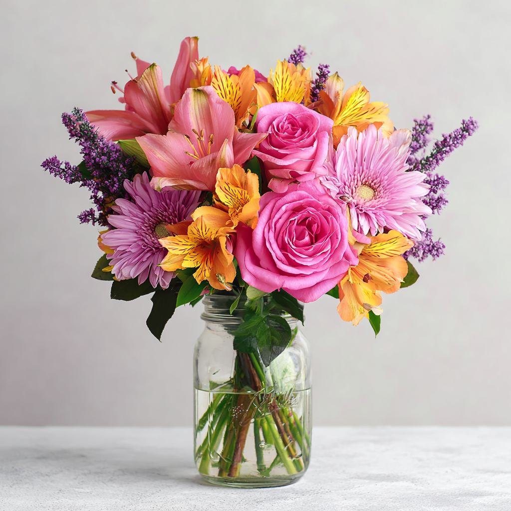 Spring Floral Mason Jar Arrangement