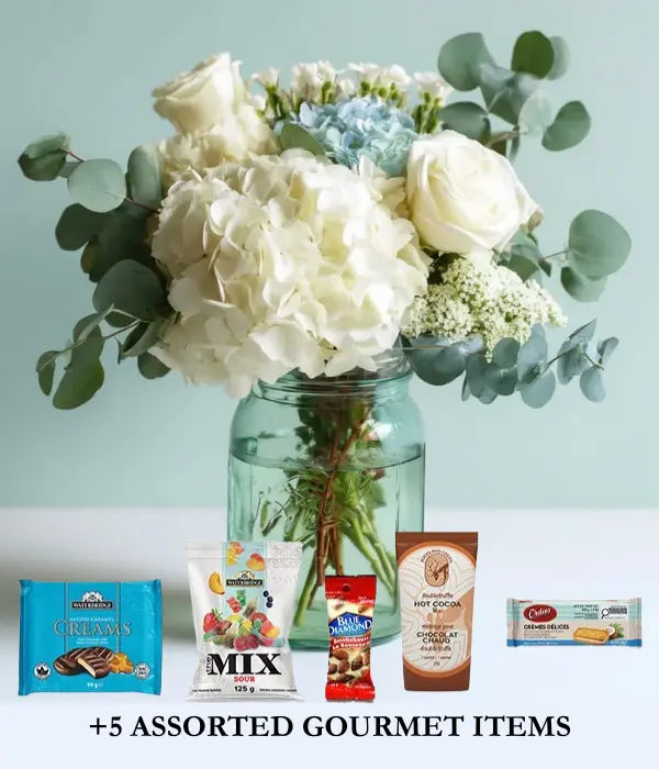 Tranquil Cloudscape Bouquet & Gourmet Gifts Send Blooms
