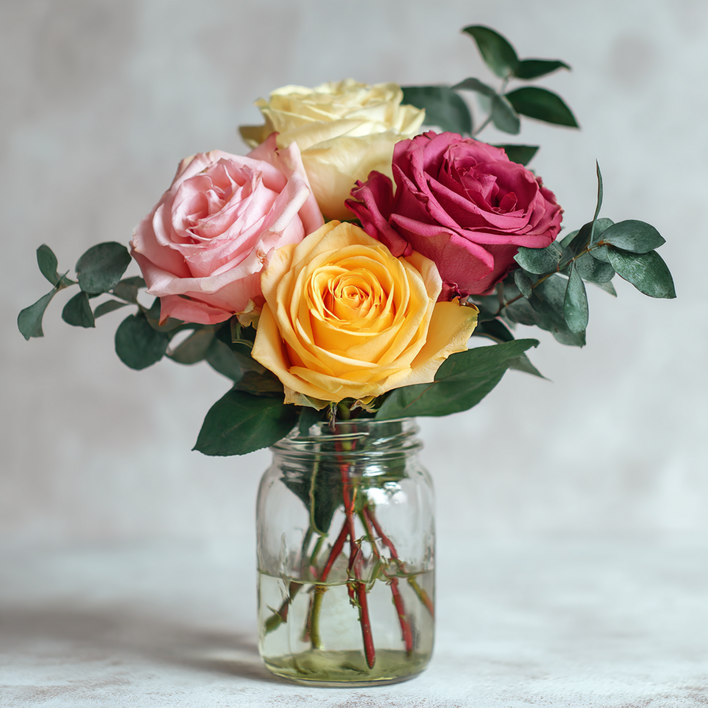 Trio of Roses in Mason Jar