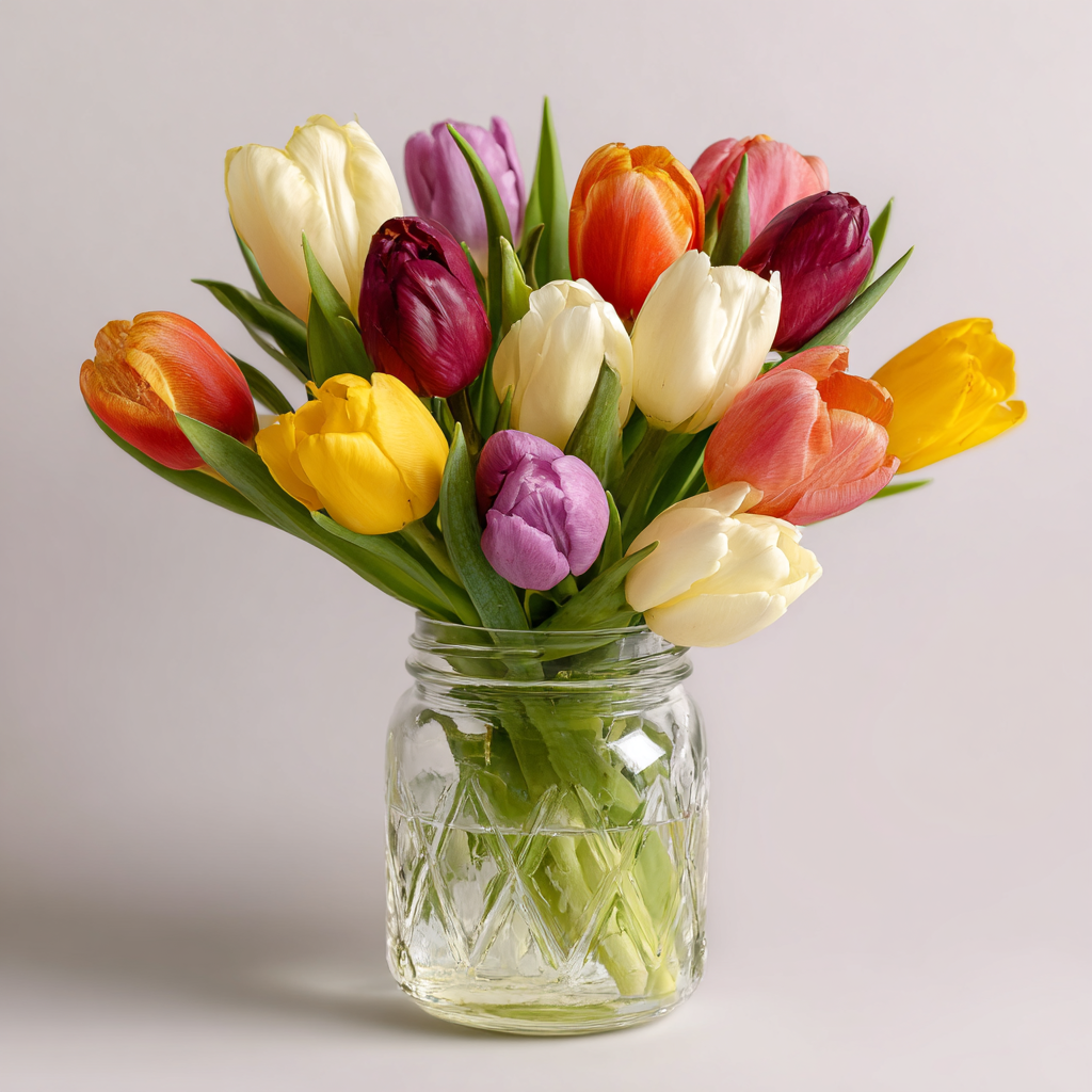 Spring Tulips in Rustic Mason Jar