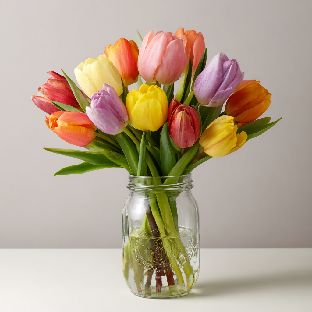 Spring Tulips in Rustic Mason Jar