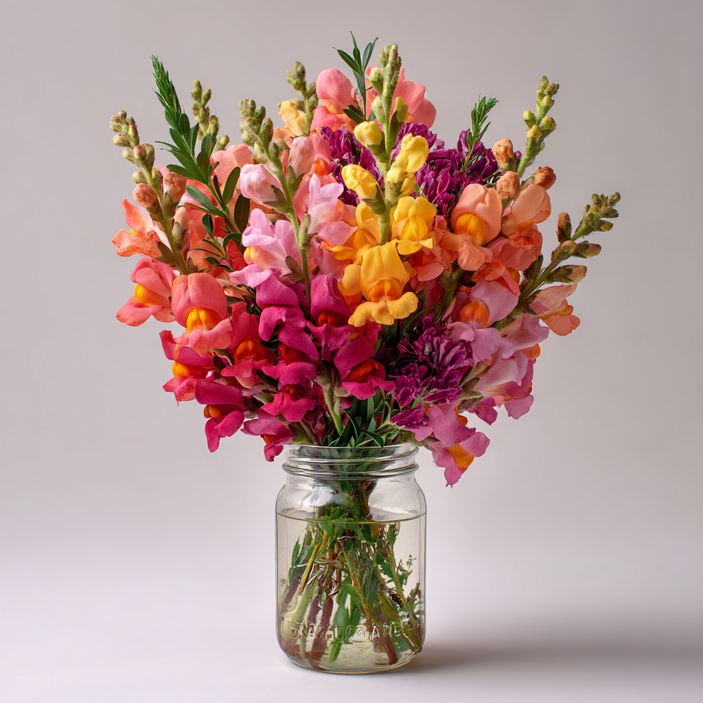 Vibrant Snapdragon Bouquet in Mason Jar
