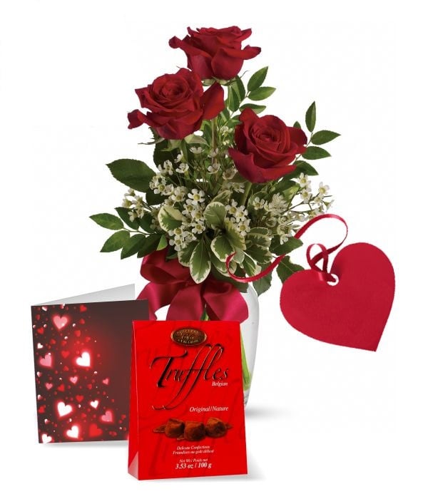 Luxury Roses and Gourmet Chocolate Truffles Gift Set