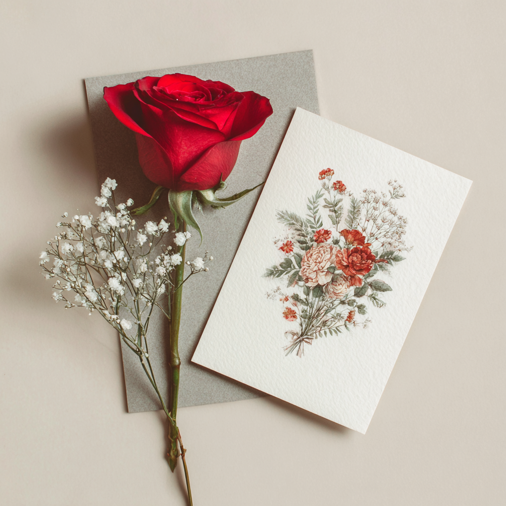 Solo Red Rose & Card